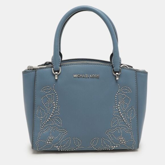 Michael Kors Blue Leather Studded Ellis Satchel